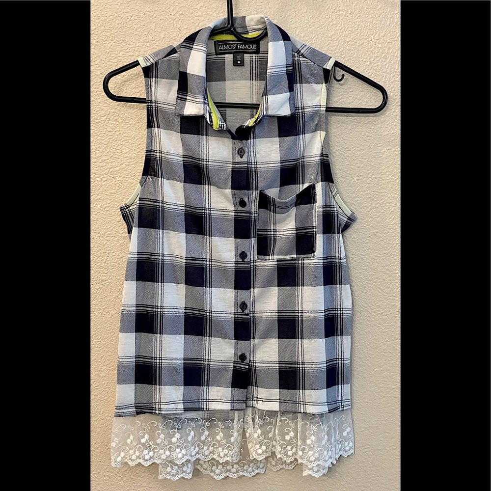 Sleeveless Plaid Button Down